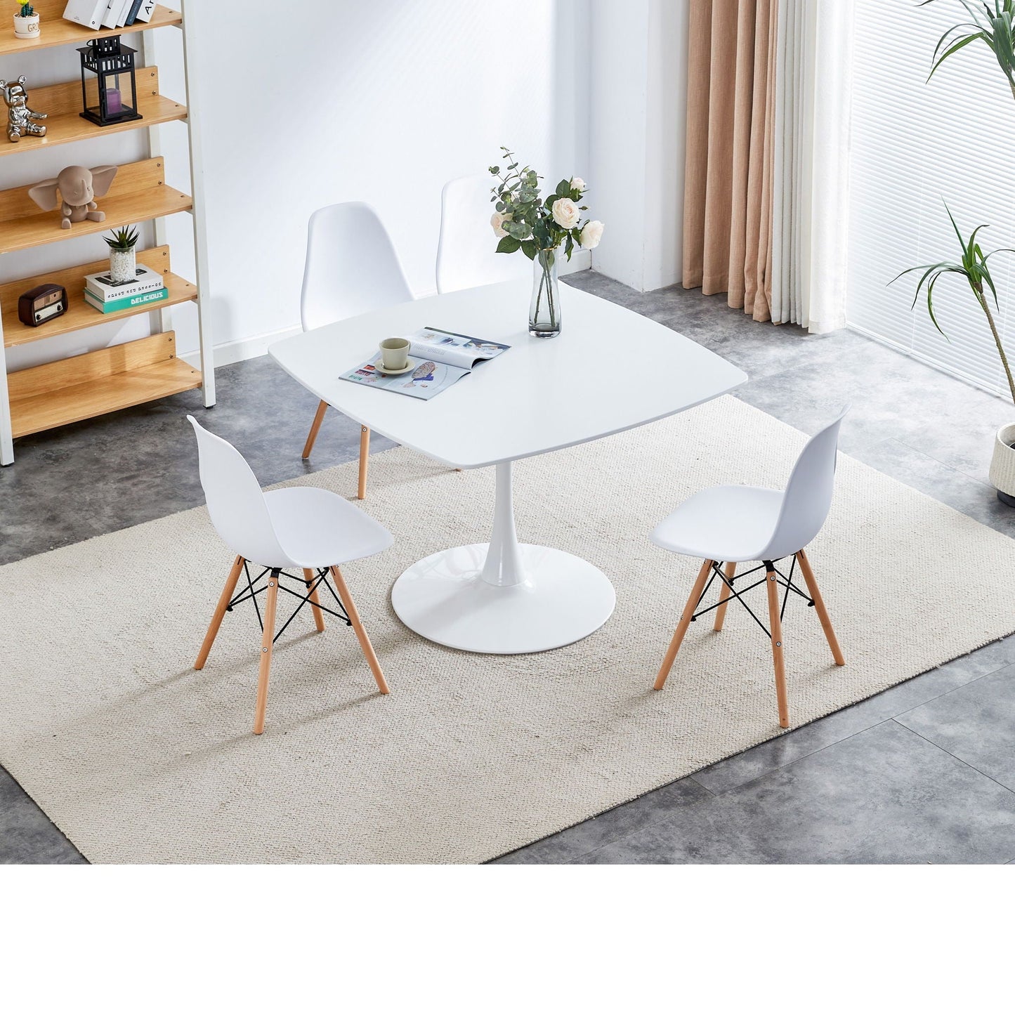 Table Mid-Century Dining Table For 4-6 People With Round Table Top, Pedestal Dining Table, End Table Leisure Coffee Table