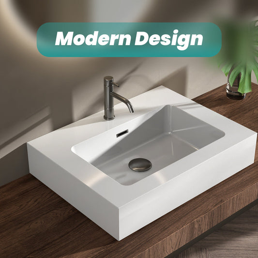 Glossy White Integrated Solid Surface Basin Without Drain & Faucet