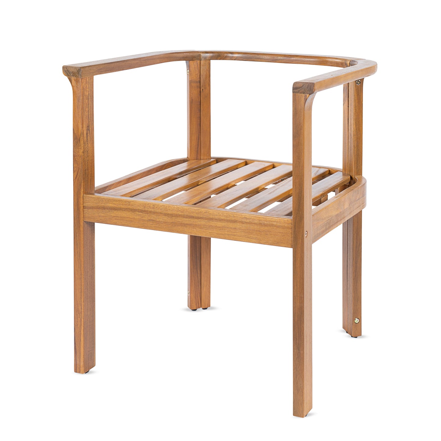 Outdoor Dining Chair Set of 4 with Curved Acacia Wood Arms and Cream Cushions