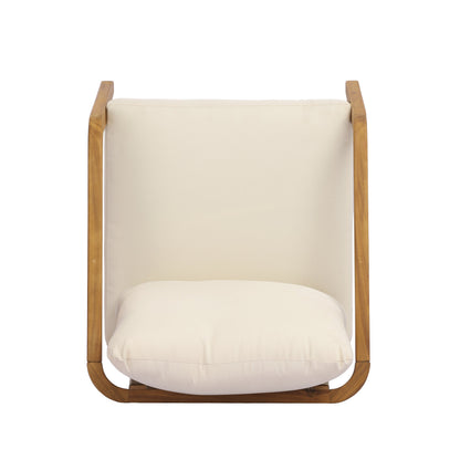 Acacia Wood Outdoor Patio Club Chair with PE Wicker Backrest & Cushions (Set of 2)