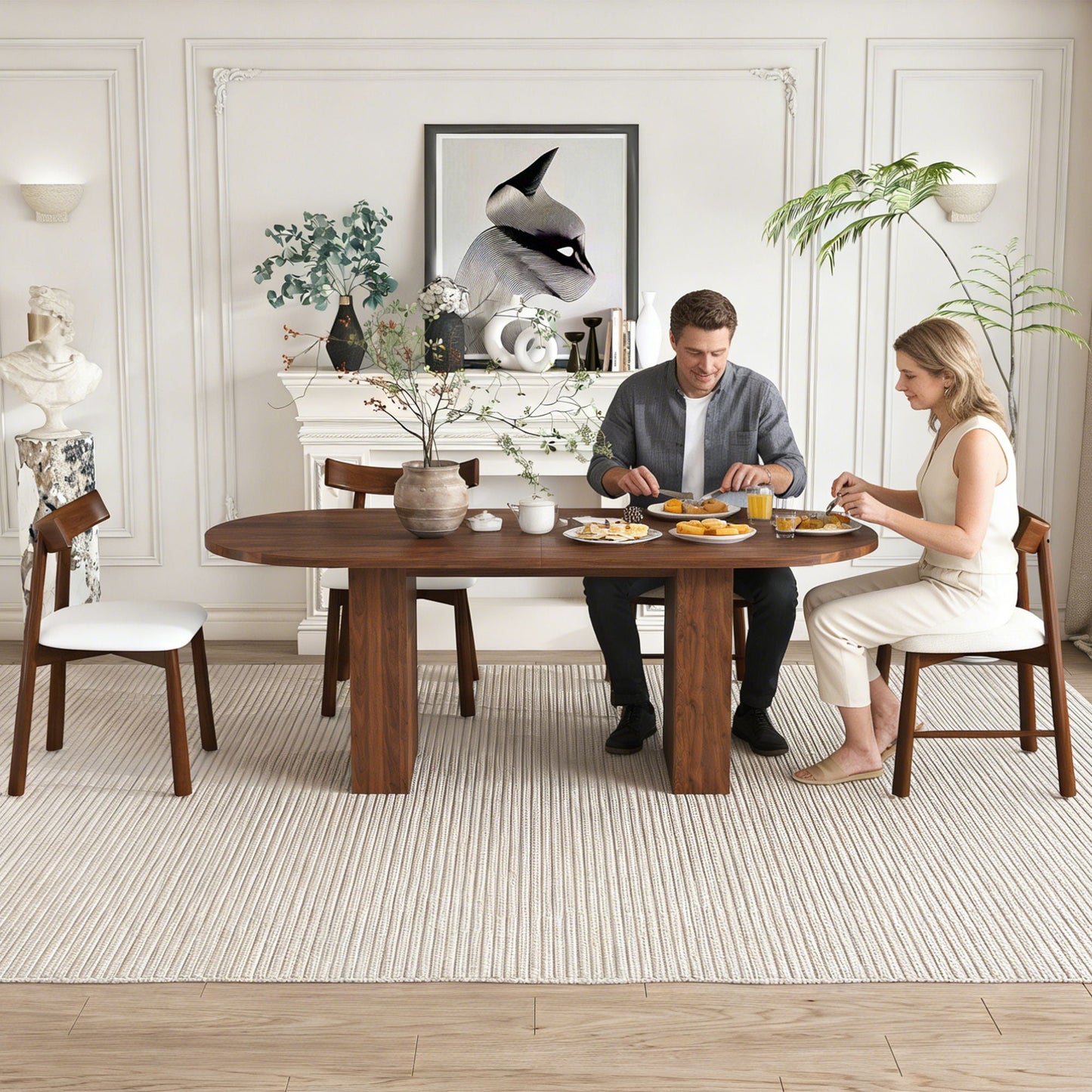 Oval Dining Table Set For 6 With 4 Chairs - Walnut