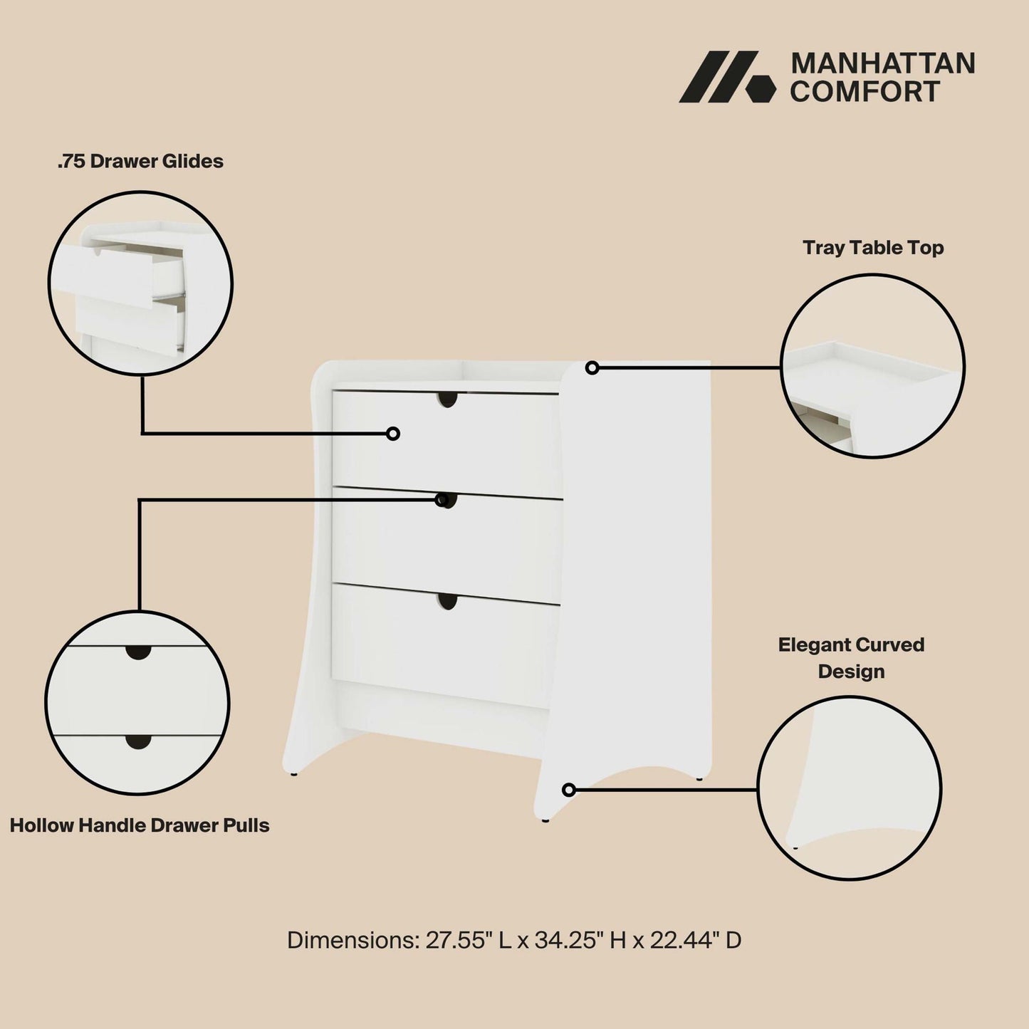Coney - Nightstand With 3 Drawers