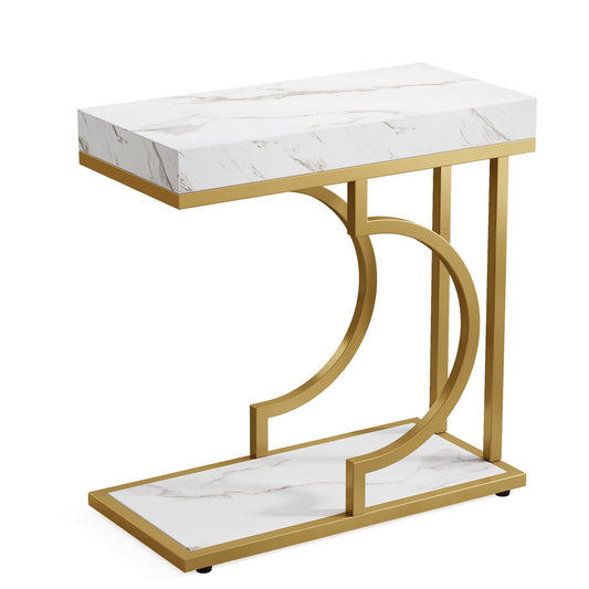 C-Shaped Sofa Side Table For Living Room - White / Gold
