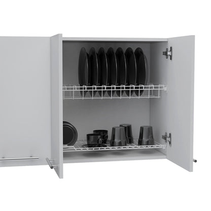 Wall Cabinet Four Doors, With Two Internal Shelves And Internal Plate And Glass Organizer - White