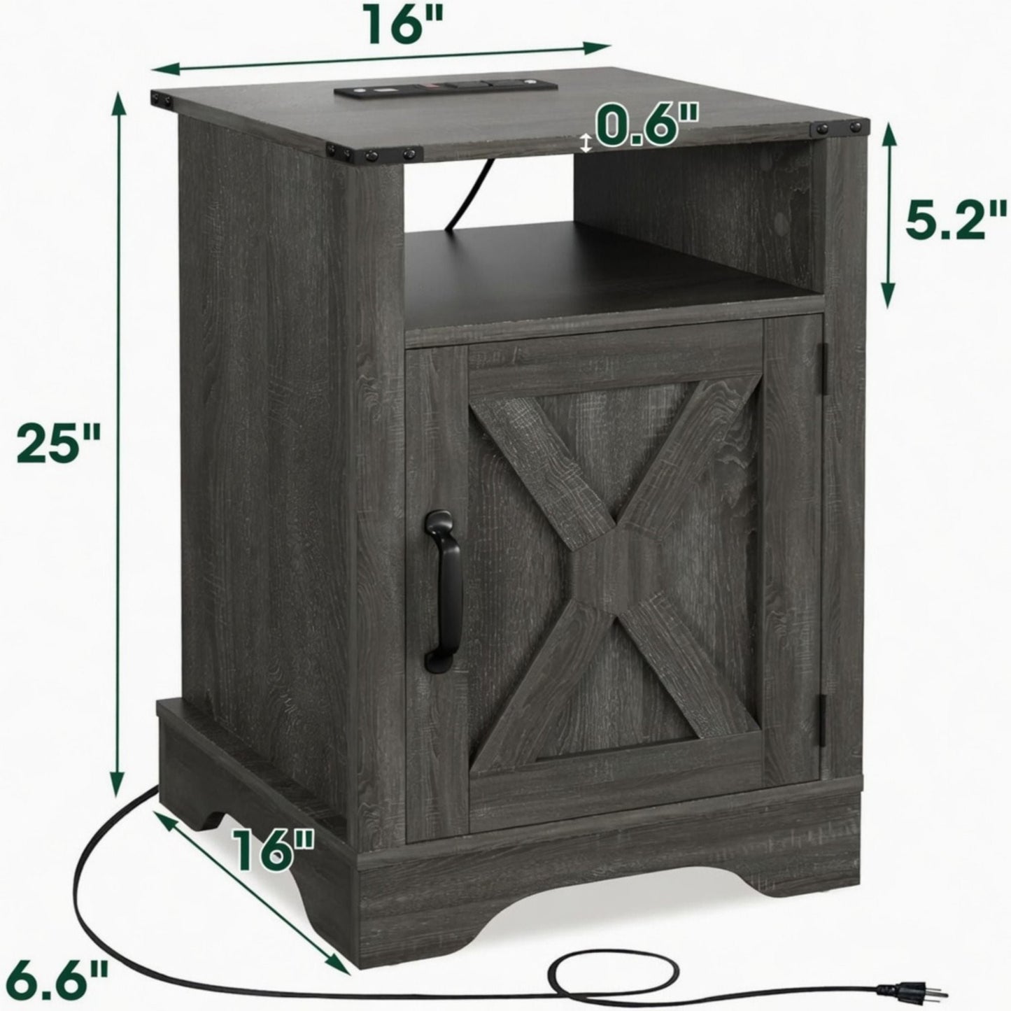 Farmhouse Nightstand, Charging Station & Storage