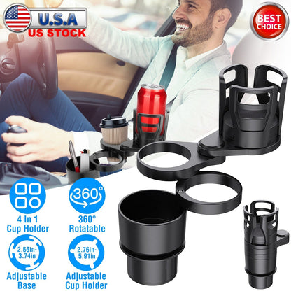 4 In 1 Car Cup Holder Expander Adapter Multifunctional Water Cup Mount Stand 360¡ Rotating Drink Bottle Organizer with Adjustable Base