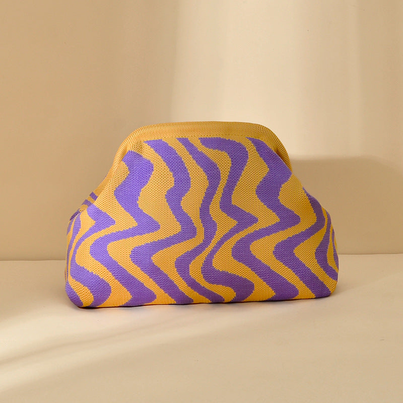 Womens Knitted Bag Striped Clutch