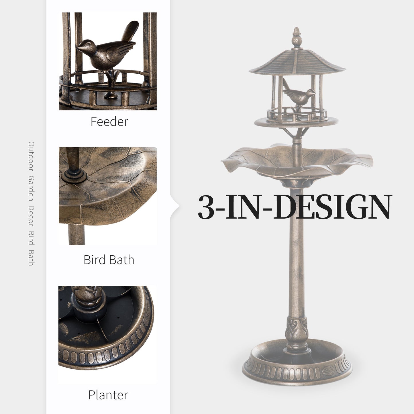 Outsunny 3-in-1 Garden Bird Bath Bowl Pedestal with Bird Feeder and Planter