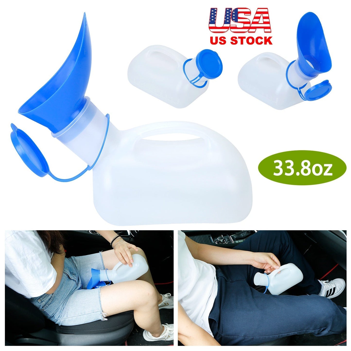 Unisex Potty UrinalÊBottle 1000ML/33.8OZ Adult EmergencyÊUrinal Device Portable Male Female Toilet w/ Lid Funnel For Car Camping Travel Hospital Outdo