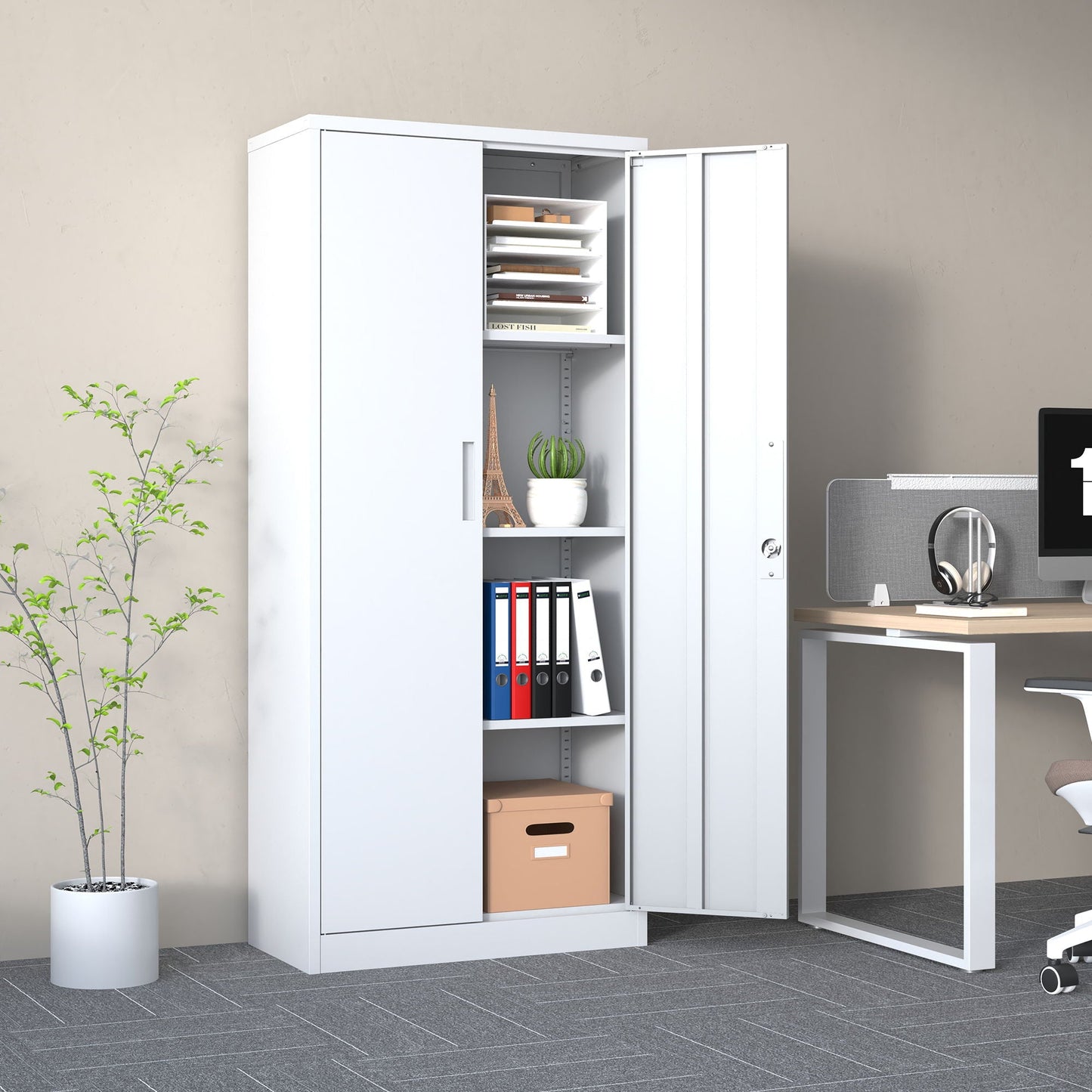 Heavy Metal Garage Storage Cabinet With Locking Doors, Steel, Adjustable Shelves