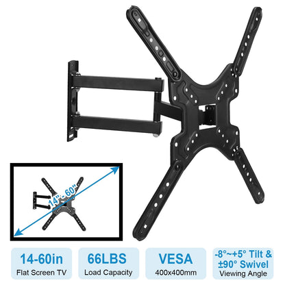 Fixed TV Wall Mount Bracket for 14-60in LED/LCD/PLASMA Flat TV VESA 400x400mm -8¡~+5¡ Tilt ±90¡ Swivel