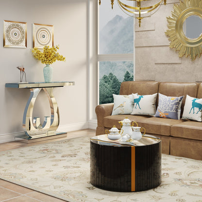 Modern Mirror Side Table with Double C-Shape Base