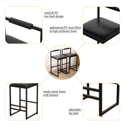 Elegant Bar Stool Set With Backrest And Footrest, Counter Height (Set of 2)
