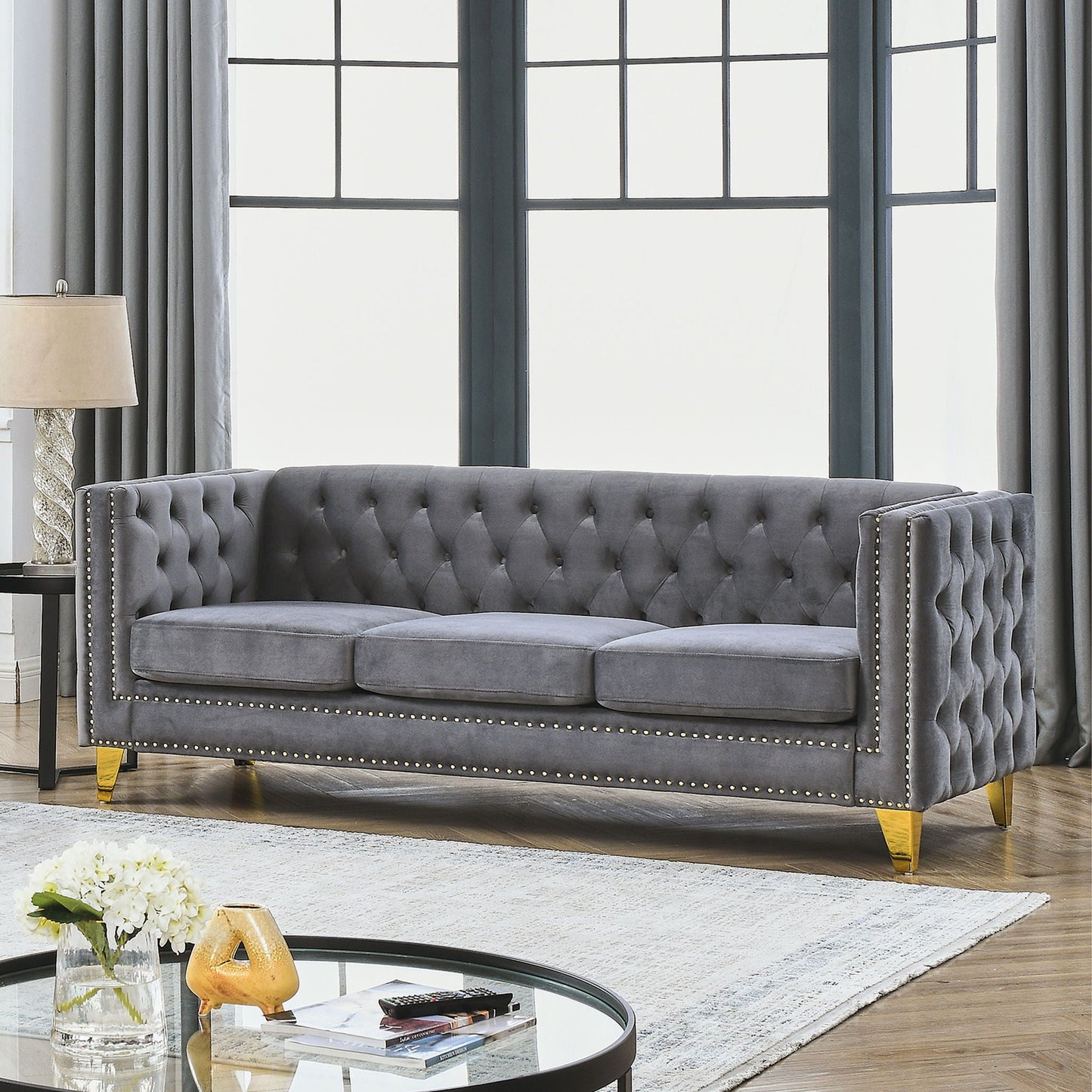 Modern Sofa With Button Tufting, Upholstered Couch For Living Room