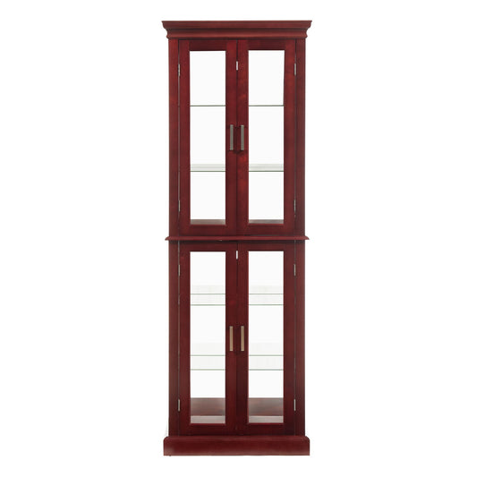 Lighted Curio Cabinet With Adjustable Shelves and Mirrored Back Panel