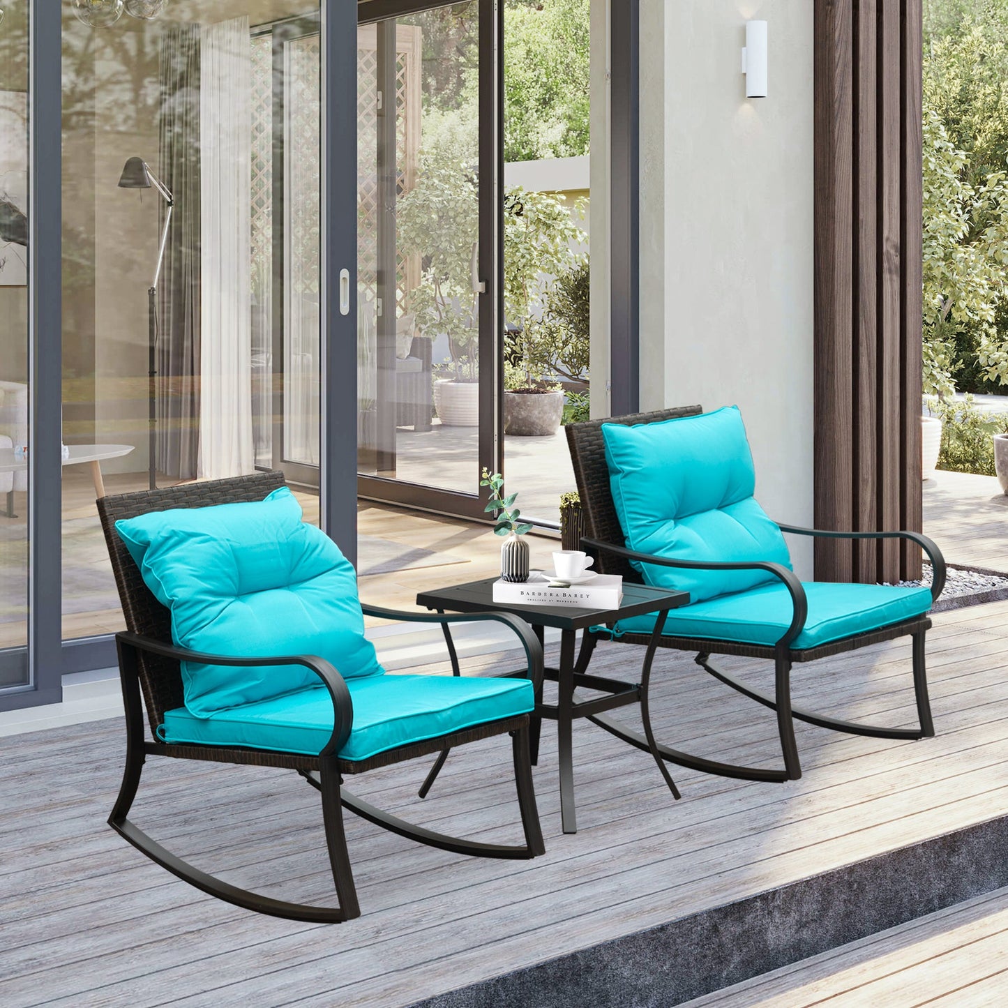 Metal 2-Person Outdoor Patio Rocking Seating Group with Cushions