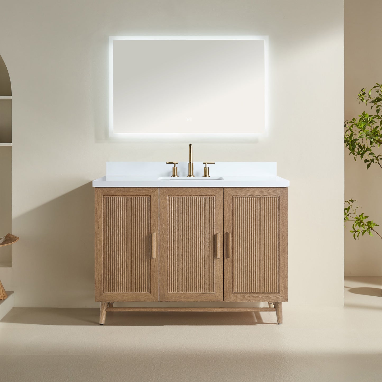 Fully Assembled 48" Freestanding Single Sink Light Coffee Bathroom Vanity