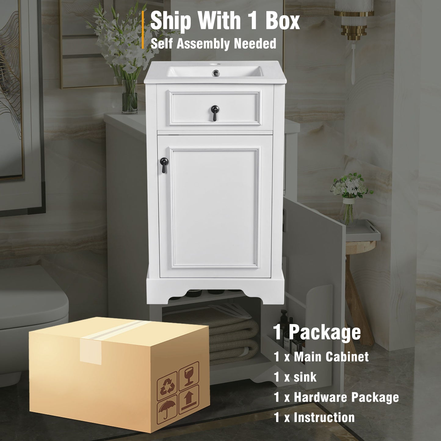 Elegant Bathroom Vanity With Ceramic Sink, Soft Close Door, Adjustable Shelf
