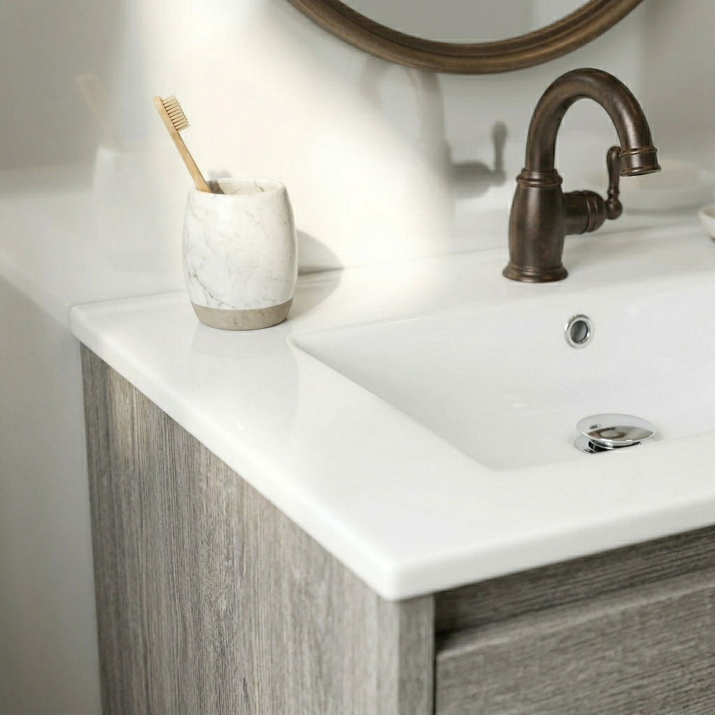 24"W x 18.5"D Drop-In Bathroom Ceramic Vessel Sink with Single Hole