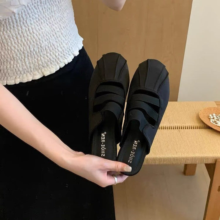 Women Retro Three Strap Split Toe Mule Flats, Pleated Front Soft Leather Backless Slip On Minimalist Casual Daily Walking Summer Slides Black Khaki Coffee Brown