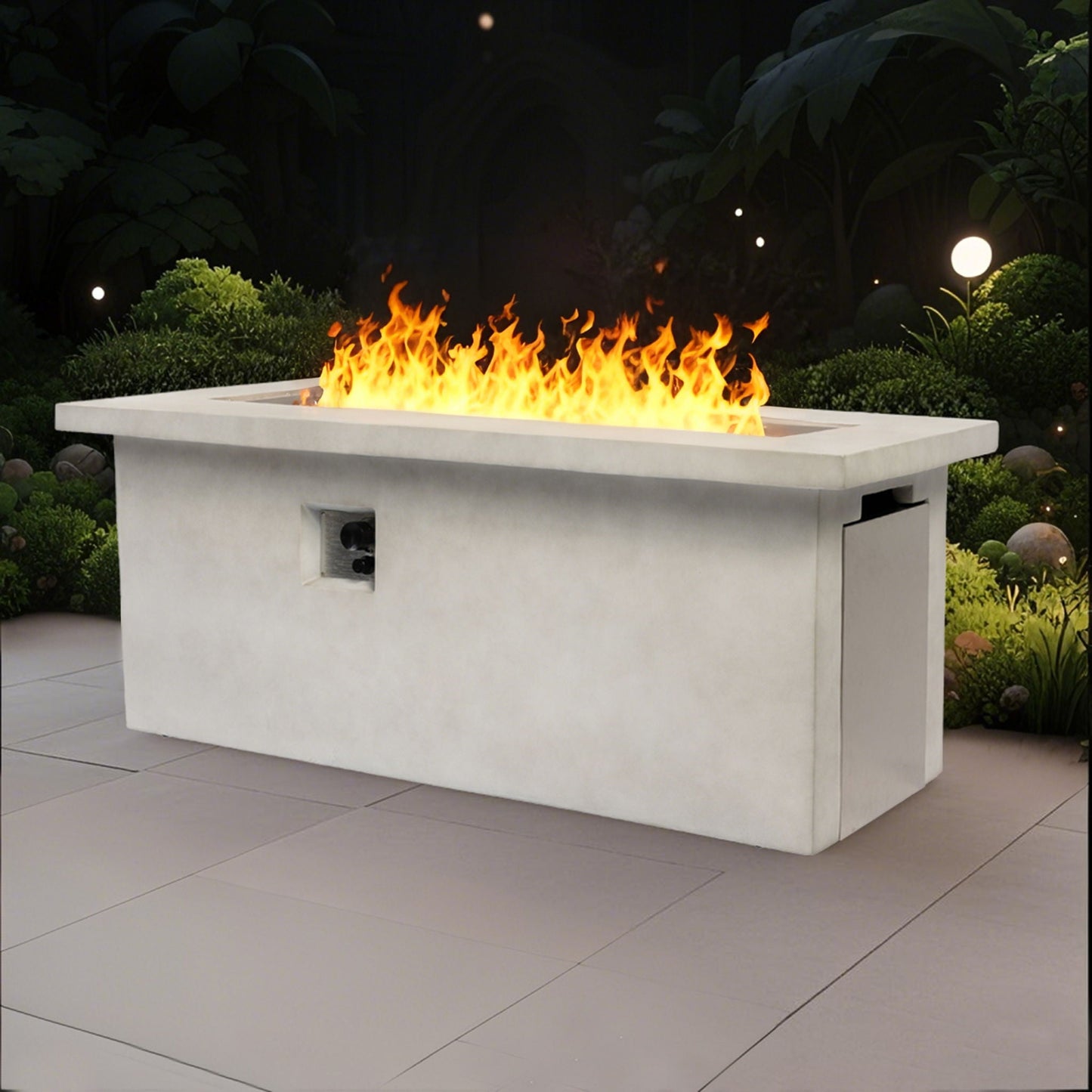 Rectangular Propane Gas Fire Pit Table With 60000 Btu For Outdoor Spaces - Light Gray