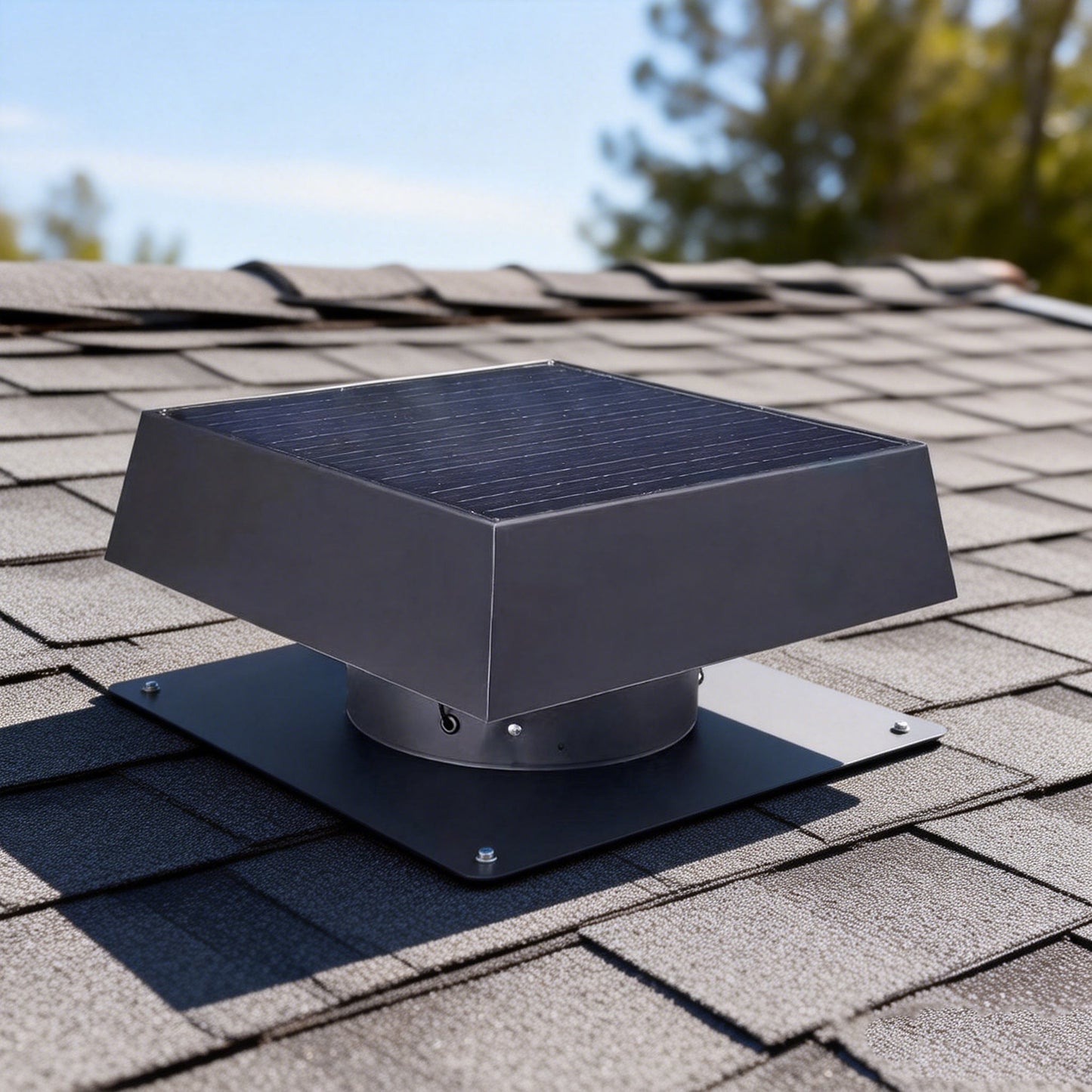 12" Flush Mount Trapezoid Solar Attic Vent with Dual Power Roof Exhaust Fan