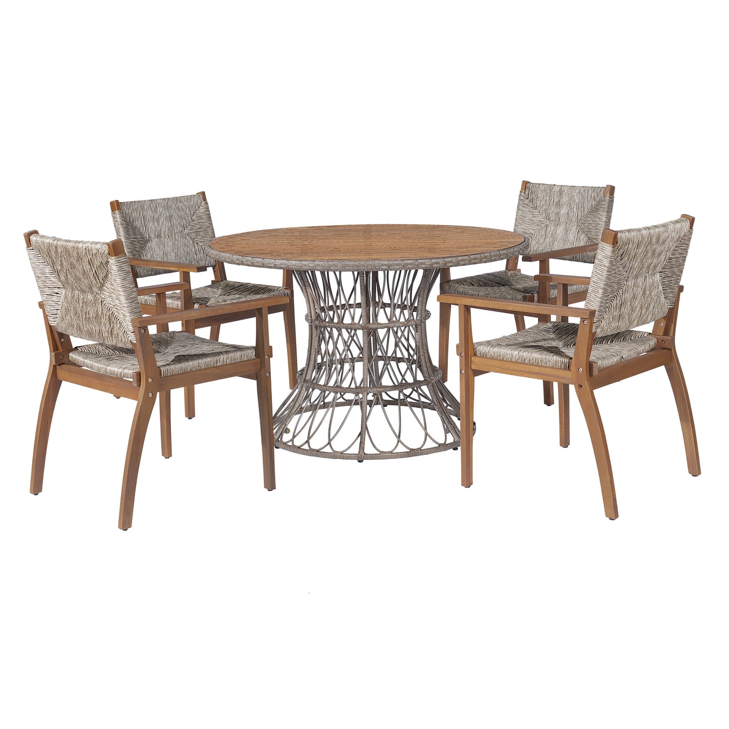 Durable Outdoor Dining Chair Set with Acacia Wood Frame and Wicker Seat