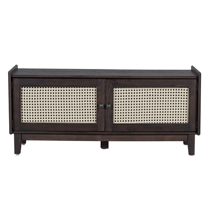 TREXM Boho Rattan Entryway Bench with Storage
