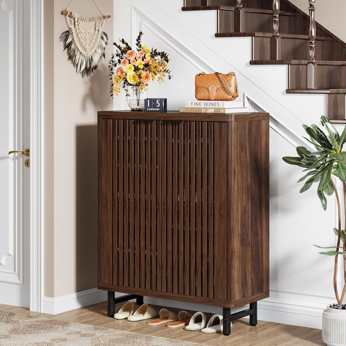 6 Tier Shoe Cabinet With Louvered Doors