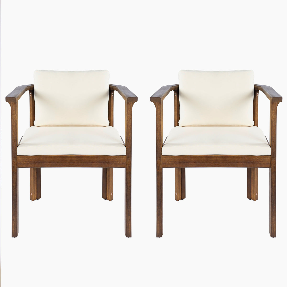 Outdoor Dining Chair Set of 2 with Curved Acacia Wood Arms