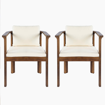 Outdoor Dining Chair Set of 2 with Curved Acacia Wood Arms
