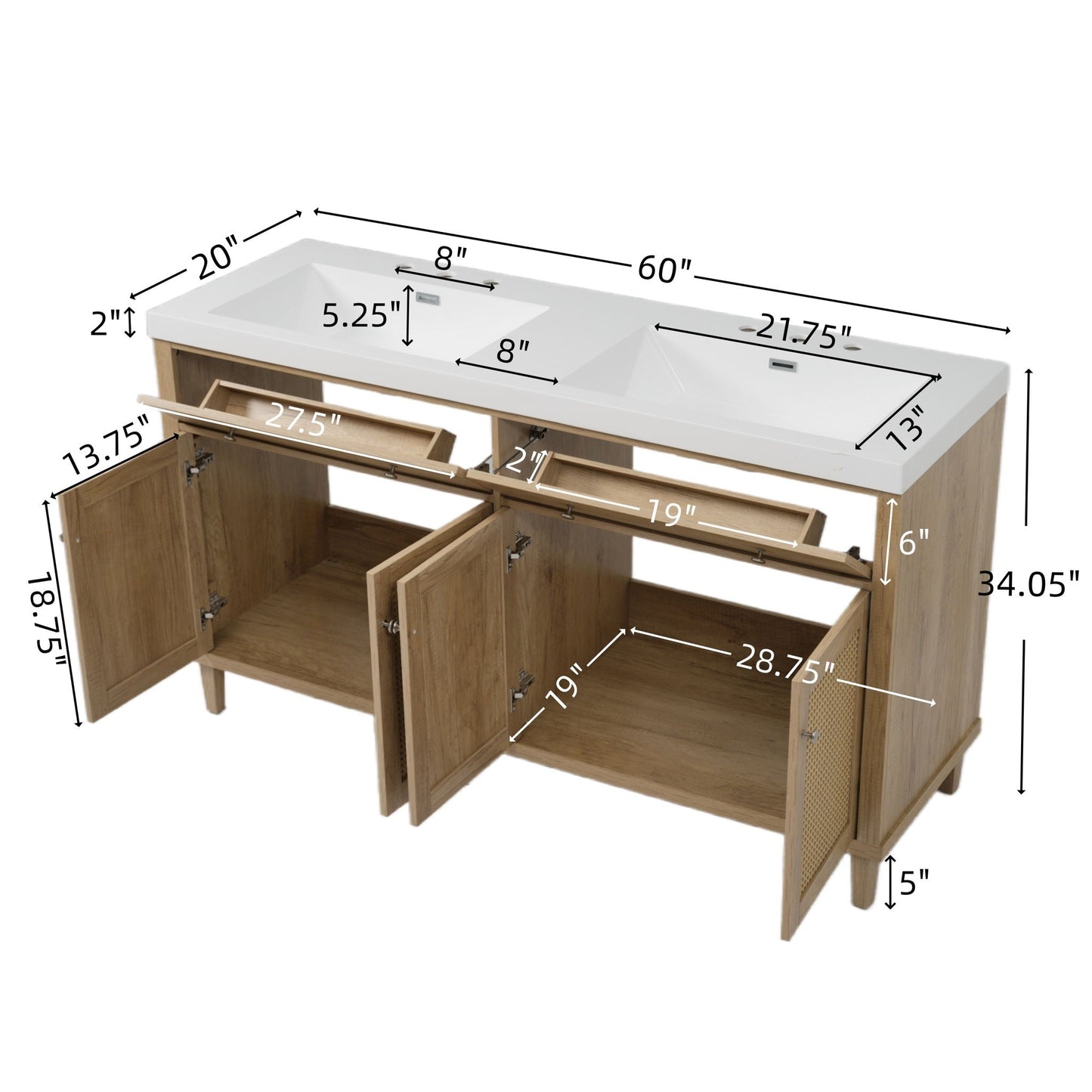 Bathroom Vanity With Double Sink, Large Storage Space