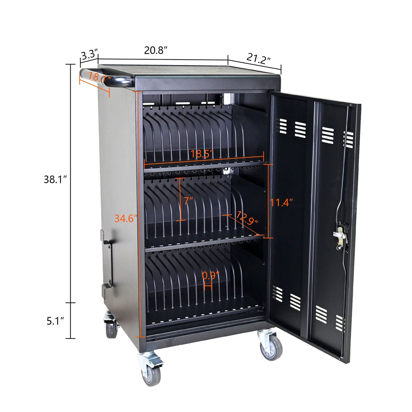 45 Bay Mobile School Charging Cart Station For Chromebook, Tablet And Laptop Computer With Power Strip Included - Black