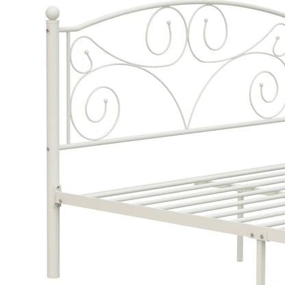 Full Size Unique Flower Sturdy System Metal Bed Frame with Headboard