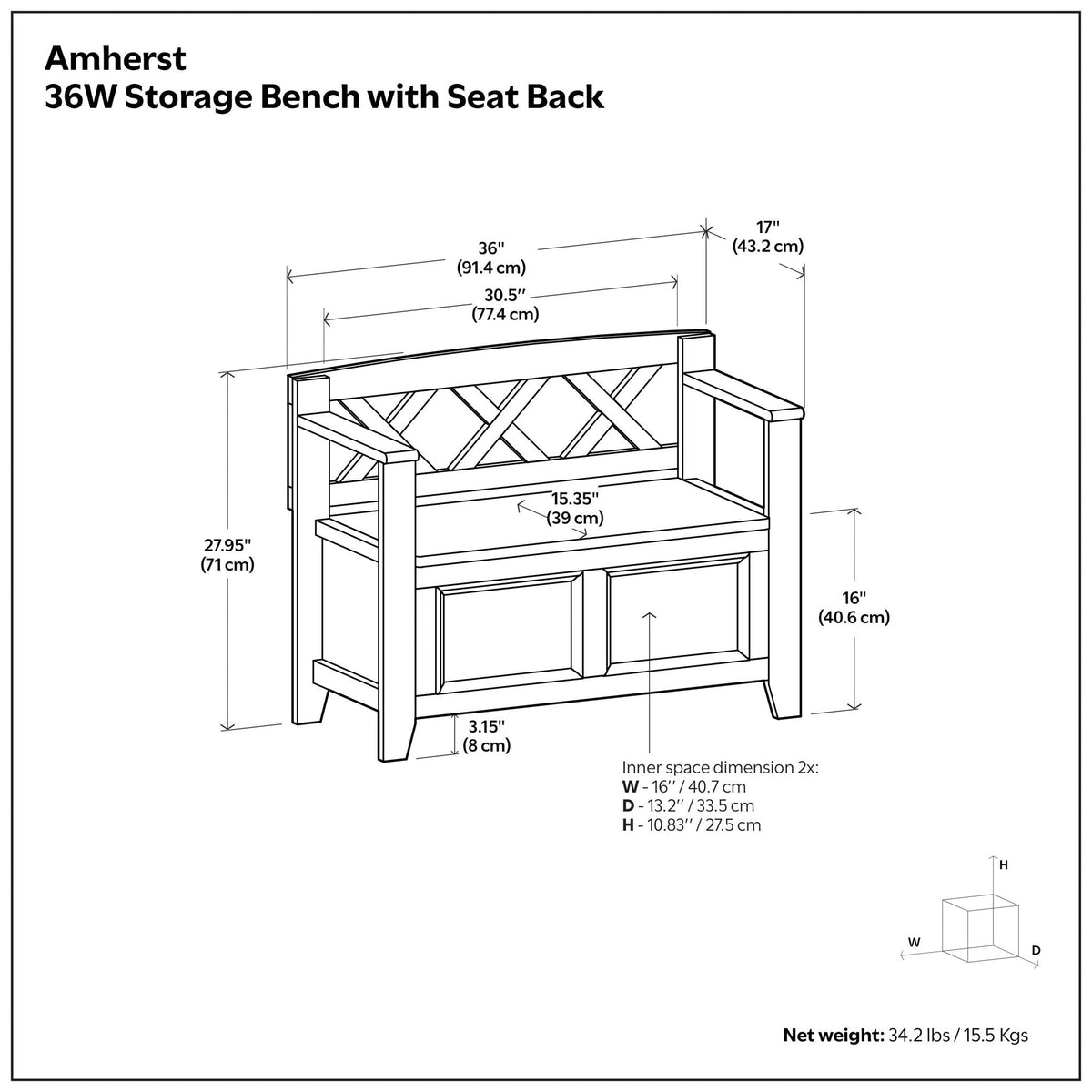 Amherst - Small Transitional Entryway Storage Bench
