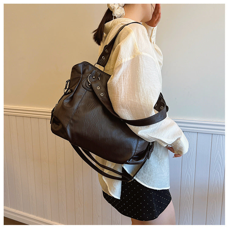 Cross-border Foreign Trade Tote Bag 2025 New Retro Handbag, Korean Version Large Capacity, Fashionable And Simple Single-shoulder Crossbody Bag