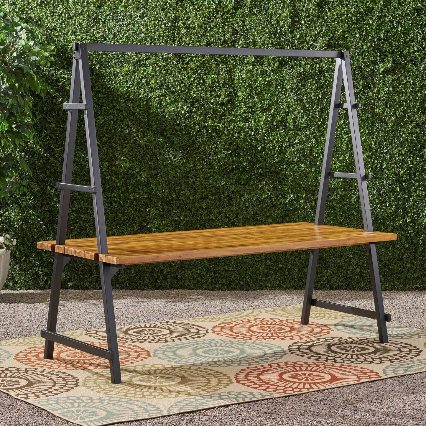 Huckleberry - Acacia Wood Outdoor Dining Table with Plant Hanger - Teak