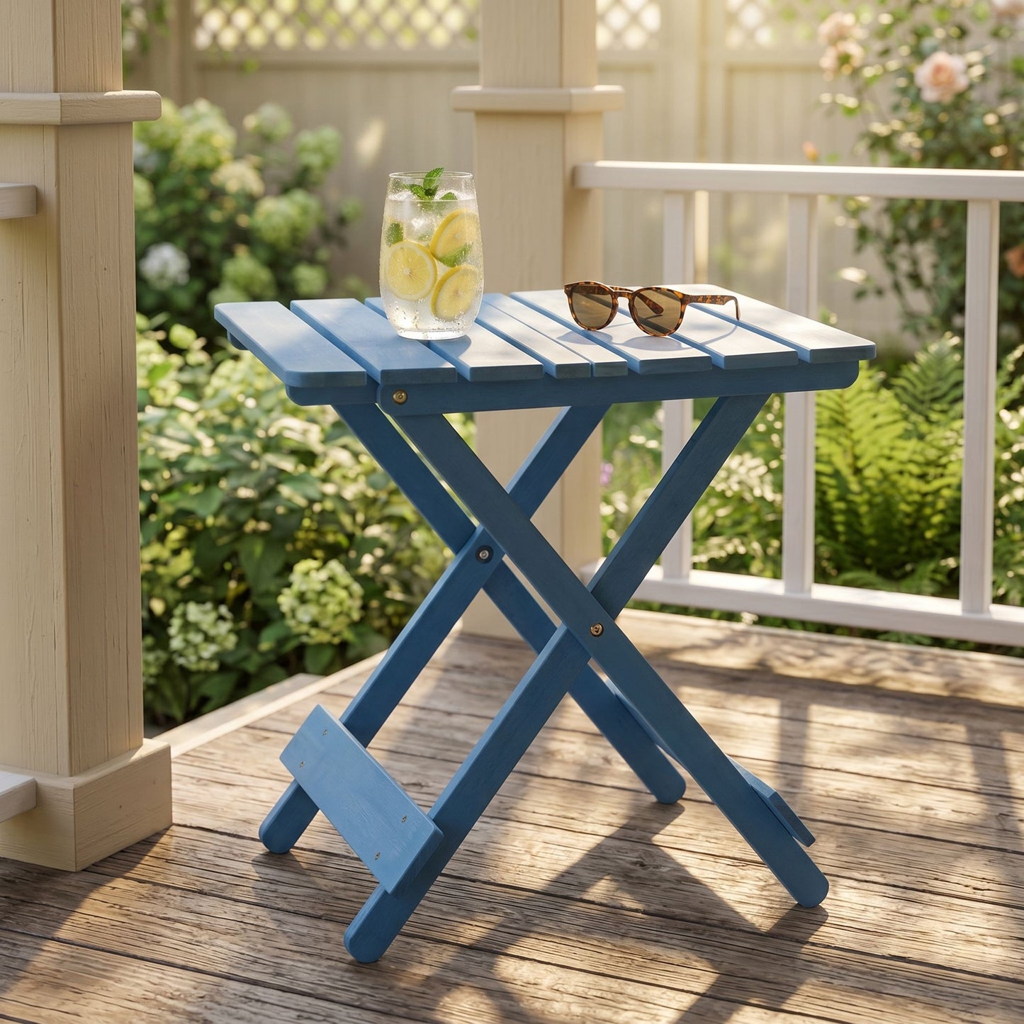 Folding Square Table For Backyard - Blue
