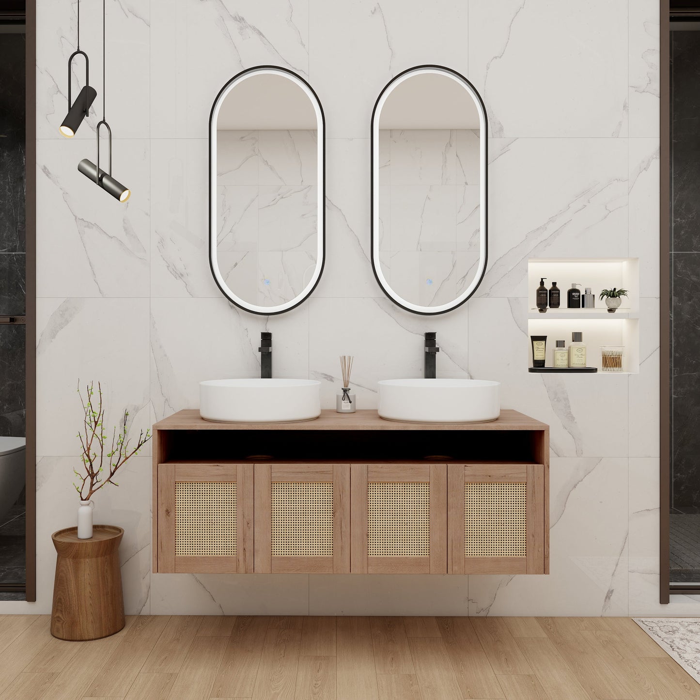 48" Bathroom Vanity with Ceramic Art Sinks