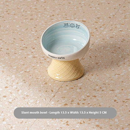 Ceramic High Foot Cat Bowl Neck Protection Not Easy To Knock Over Snack Dish Drinking Water
