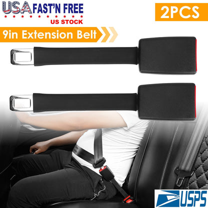 2Pcs Car Seat Belt Extender 9in Buckle Tongue Webbing Extension Safety Belt Auto Belt Clip Lengthening