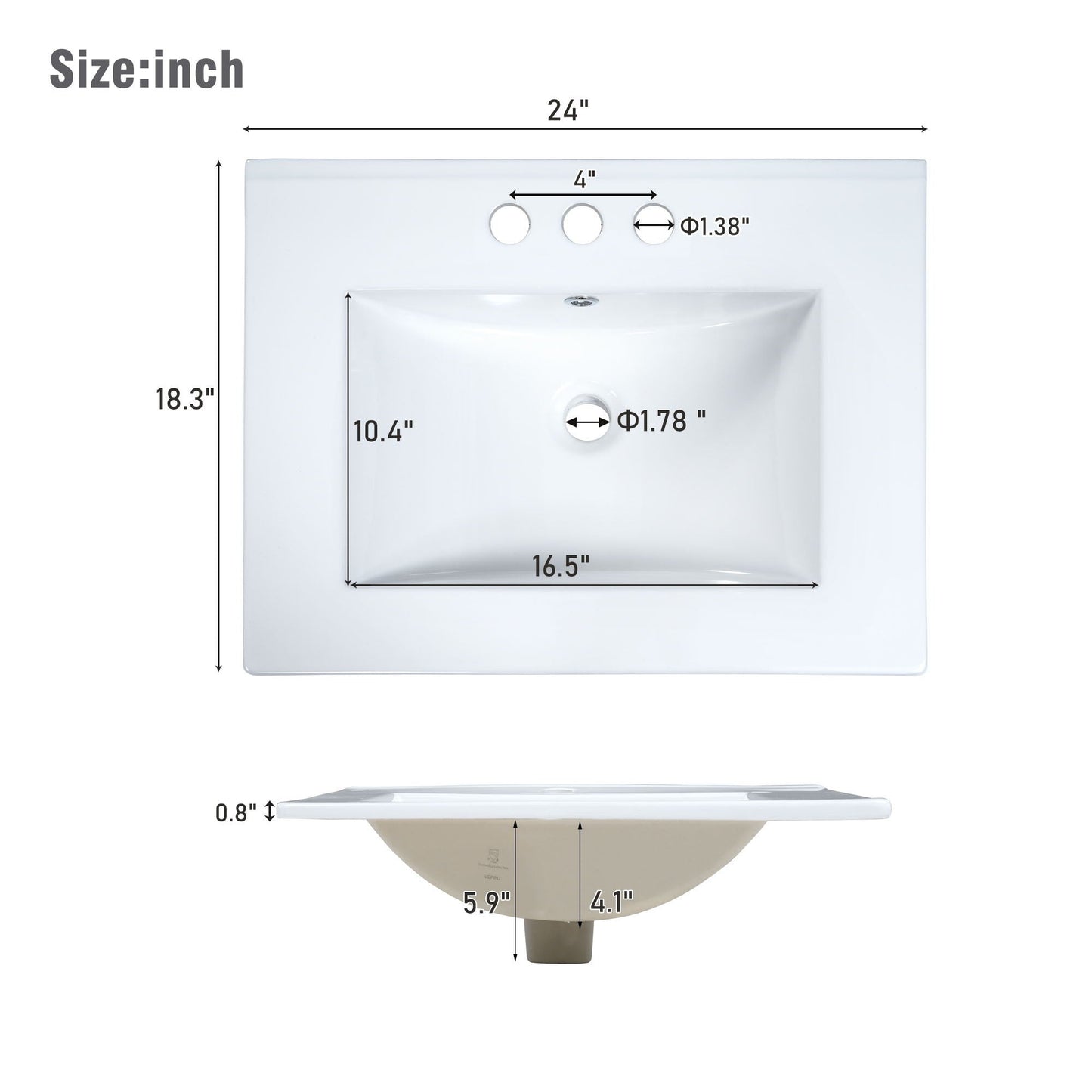 Bathroom Vanity With Integrated Undermount Ceramic Sink, 2 Doors And 1 Drawer, Soft Close Hinges