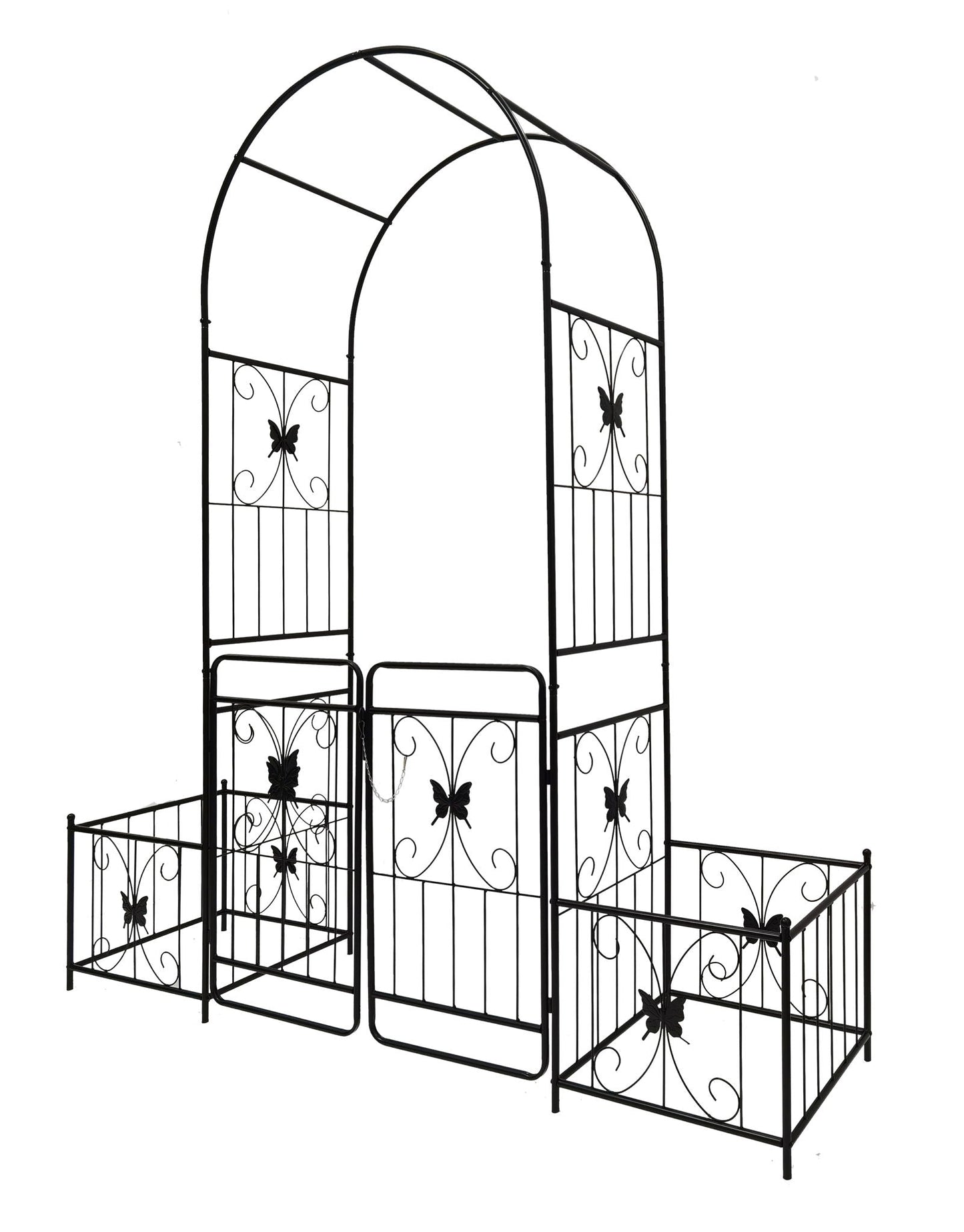 Metal Garden Arch With Gate High Climbing Plants Support Rose Arch Outdoor - Black