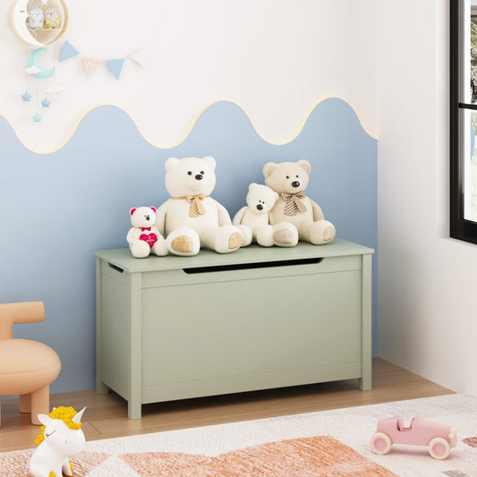 Kids Wooden Toy Box Storage with Safety Hinged Lid for Ages 2+ (Sage)