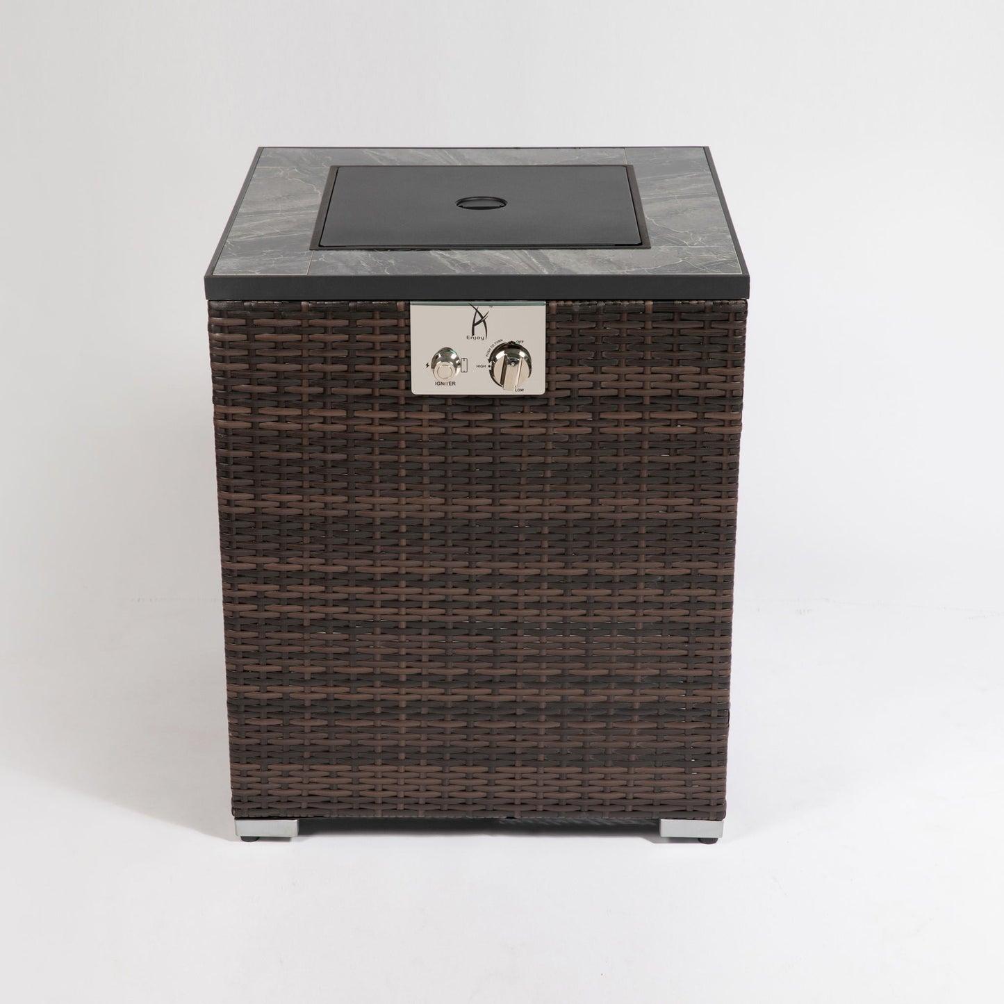 Propane Gas Square Fire Pit, Tile Tabletop With Beautiful Wicker Base For Outside