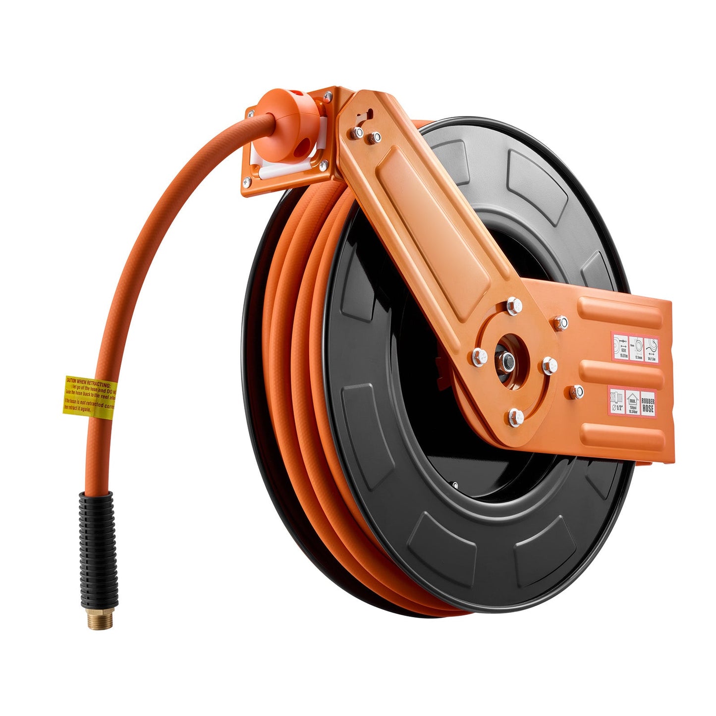 Retractable Air Hose Reel, 1/2 Inch x 65 Ft Rubber Hose