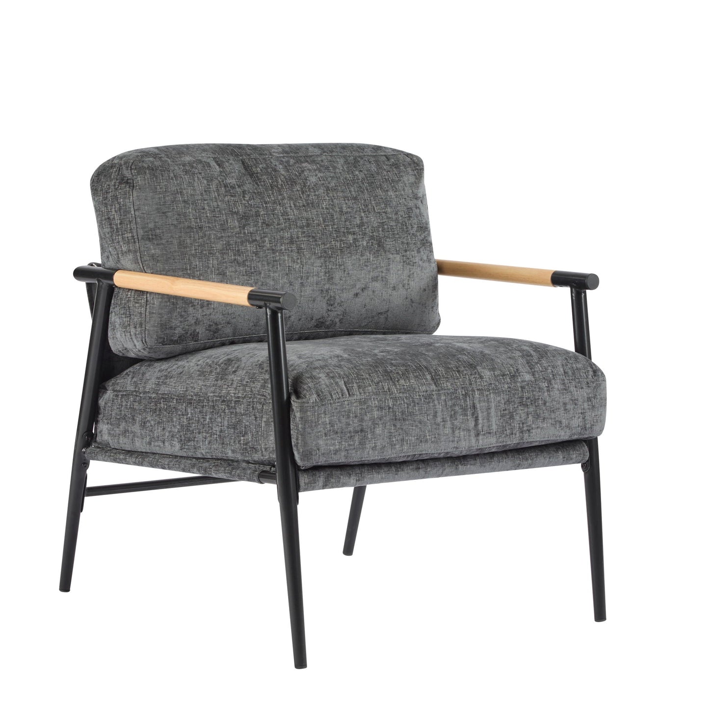 Modern Accent Chair With Plush Cushions and Wooden Armrests
