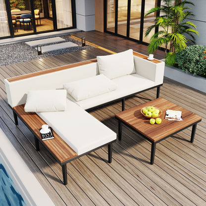 Luxury L-Shaped Acacia Wood Patio Furniture Set with Cushions