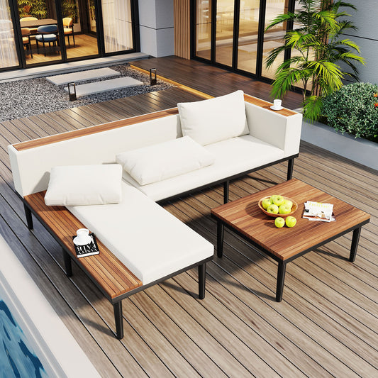 Luxury L-Shaped Acacia Wood Patio Furniture Set with Cushions