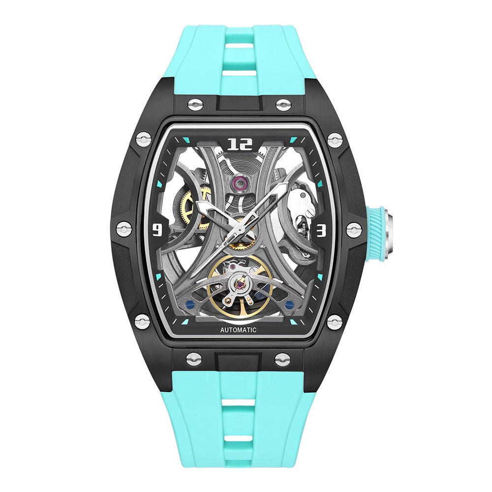Barrel-shaped Watch With A Steel Case Full Skeleton Automatic Movement